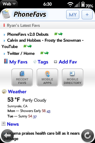 PhoneFavs Palm webos